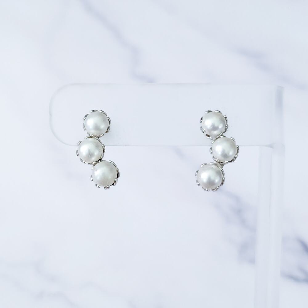 Vintage Screw On Earrings Curved Faux Pearl Trio